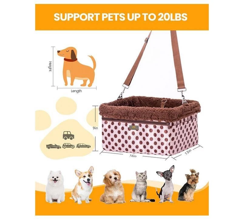 Asiento elevador coche perro gato marco de metal rosa marrón lunares hasta 20 libras usado en excelente estado Foto 3 de 4