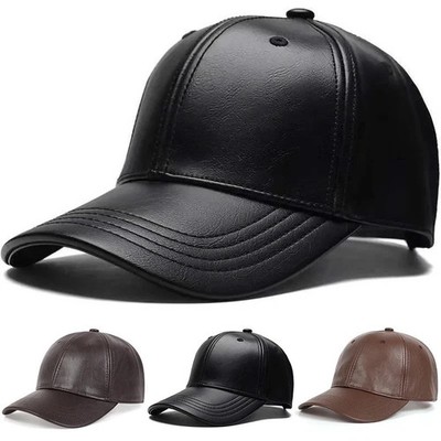Black Leather Baseball Cap Hat, Mens, Womans, Adjustable Faux Leather Vegan
