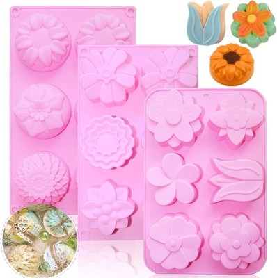 3PCS Flower Silicone Soap Molds for Soap Bath Bombs Shower Steamer Lotion Bars