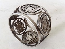 Servietten Ring/5 Guatemala M&uuml;nzen Real, Kartusche H S Monogram, 835 Silber