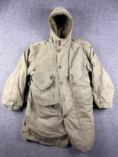 Vintage Hooded Parka Jacket Mens Medium Olive Green Fleece Lined Military Style