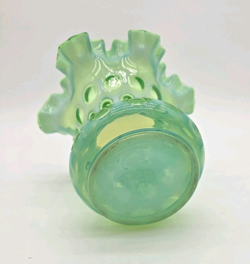 Vintage Fenton Glass Lime Green Opalescent Coin Dot Ruffled Vase