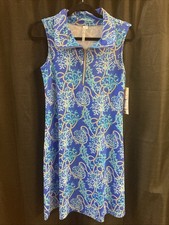 Lulu B XS Collar Zip Dress Blue White Upf50