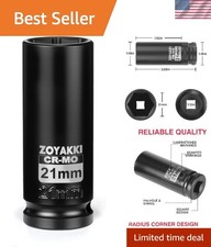 Durable 21mm Chrome Molybdenum Deep Socket - 1/2' Drive for Automotive Repairs