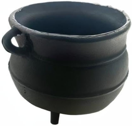Durable 7" Wide Black Painted Cast Iron Cauldron - Ideal for All Cooking