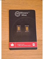 Wessex Mint 2 x 1/200oz .999 Gold Maple Leaf Design Bar Limited Edition.