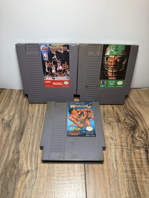 Nintendo NES Game Lot Tecmo Bowl Football Basketball World Wrestling UNTESTED