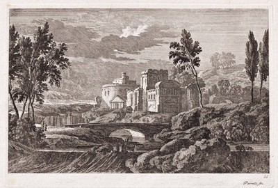 Landscape bridge Brücke Roman ruins Ruinen Kupferstich engraving Perelle 1700