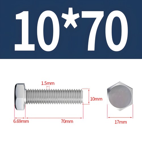 M10 Hex Cap Bolts / Screws, A2 Stainless Steel, 1.50 Coarse DIN 933 931 Tap 18-8 - Picture 21 of 54