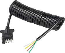 4 Way Flat Trailer Wiring Harness Coiled Cable 10.5 Feet, Stretchable 4 Pin Trai