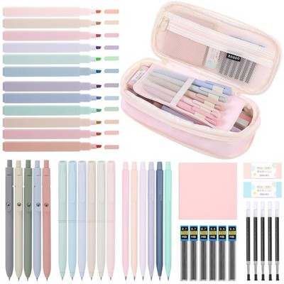 Cute School Supplies 44 PCS, Aesthetic Pencil Case with 12 Pastel Highlighter...