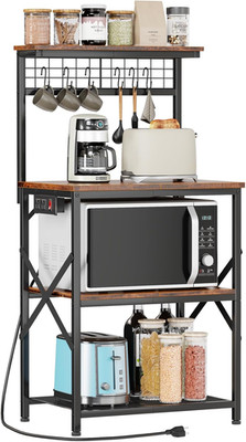 Kitchen Bakers Rack with Power Outlet, Microwave Oven Stand with Storage 4 Tiers