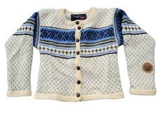 Northfjord of Norway 100 Wool Norwegian Blue  White Cardigan Sweater Size XS
