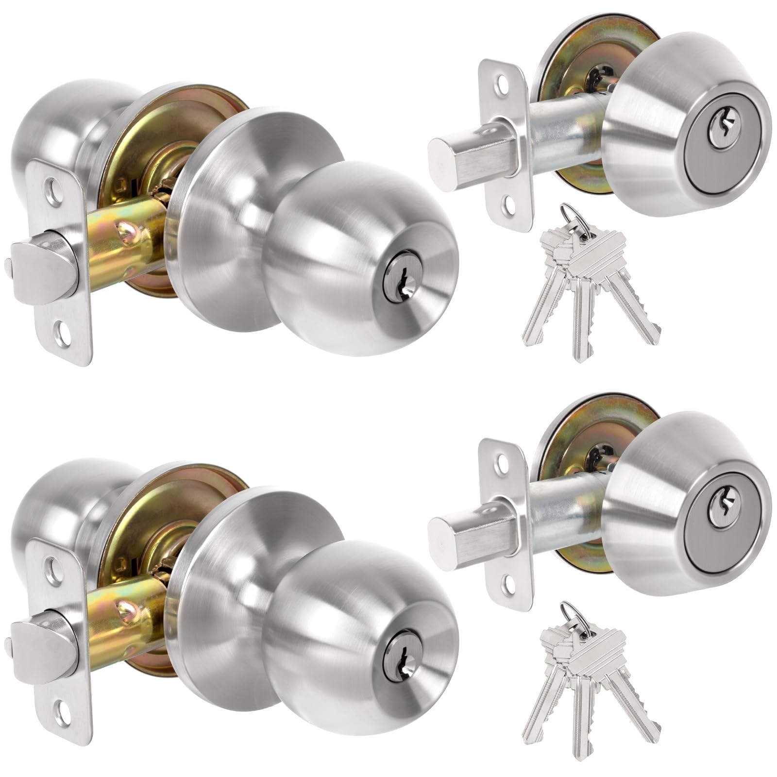 Exterior Door Lock Set, Single Cylinder Deadbolt Lock and Door Knob Set, Fron...