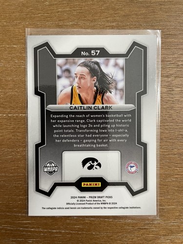 Tarjeta de novato Panini Prizm Draft Picks Caitlin Clark #57 2024 base radiocontrol WNBA - Imagen 7 de 11