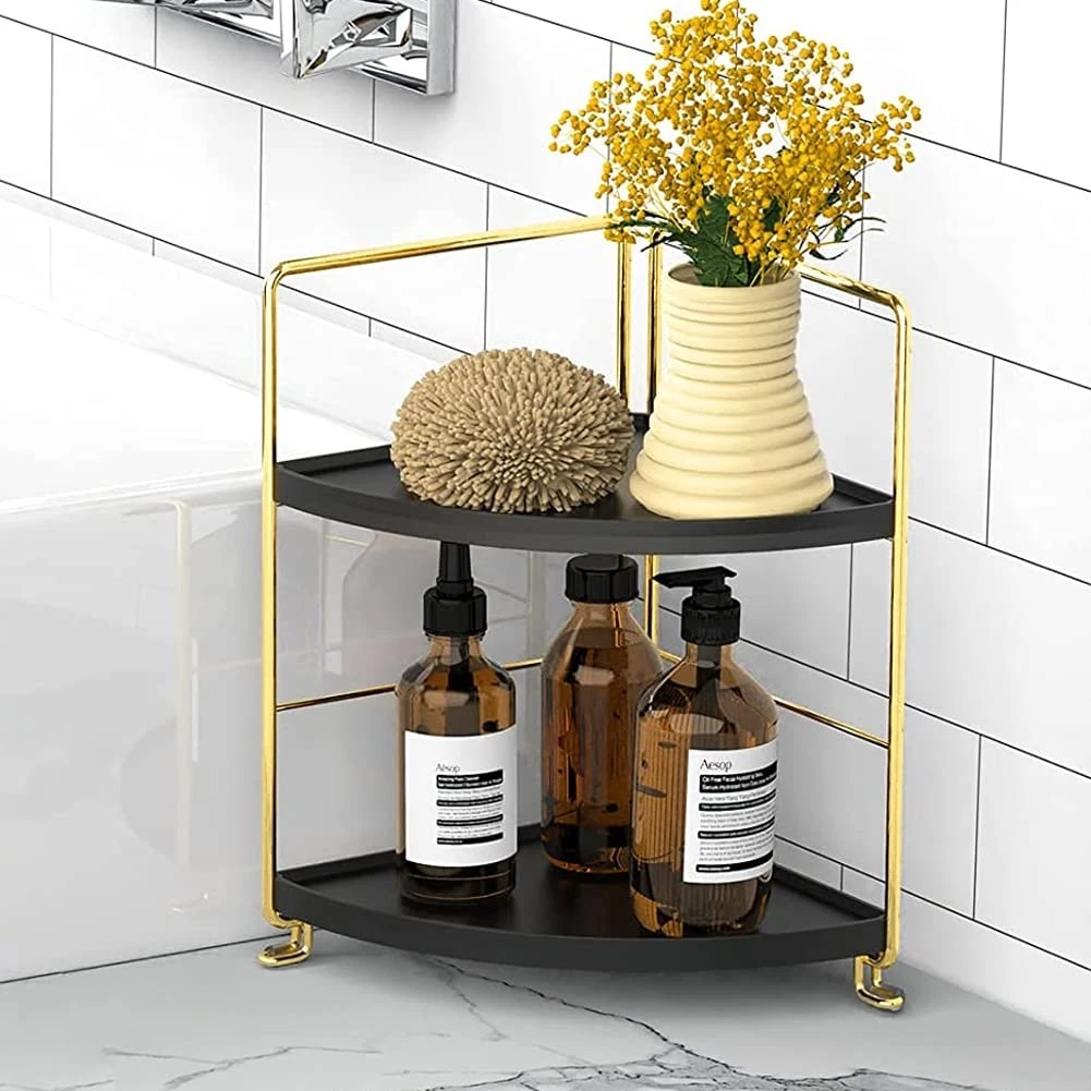 Kitchen Spice Rack Standing Shelf, 2-Tier Corner Storage Shelf, Bathroom Coun...
