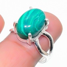 Green Malachite Gemstone 925 Sterling Silver Jewelry All Size Ring For Gift