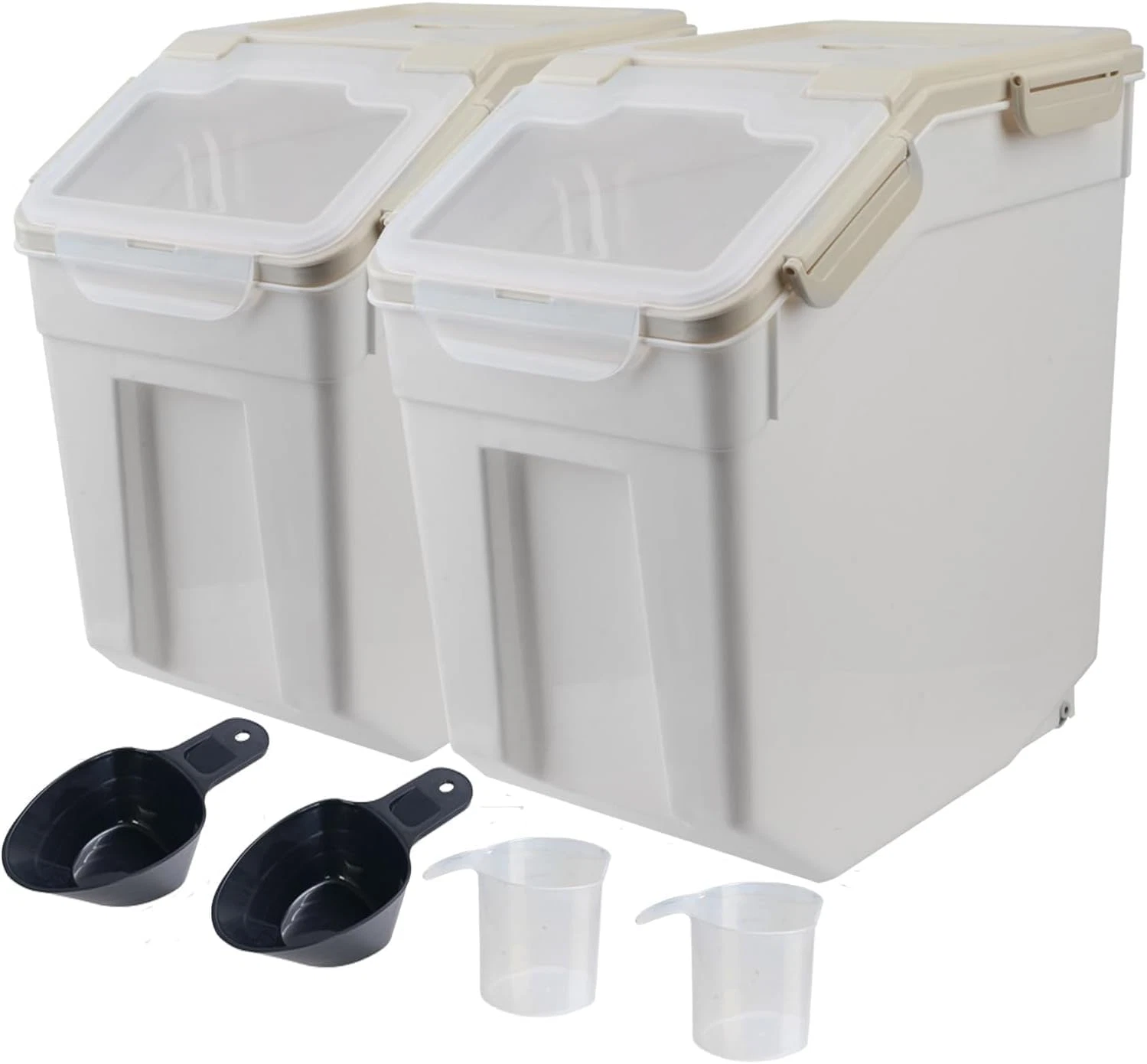 25Lb Airtight Flour & Food Storage Container with Wheels & Measuring Cup, Grey