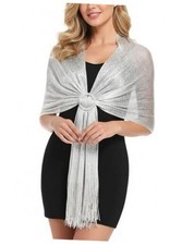 Sparkling Metallic Shawls and Wraps for Evening Wedding or Formal A .silver