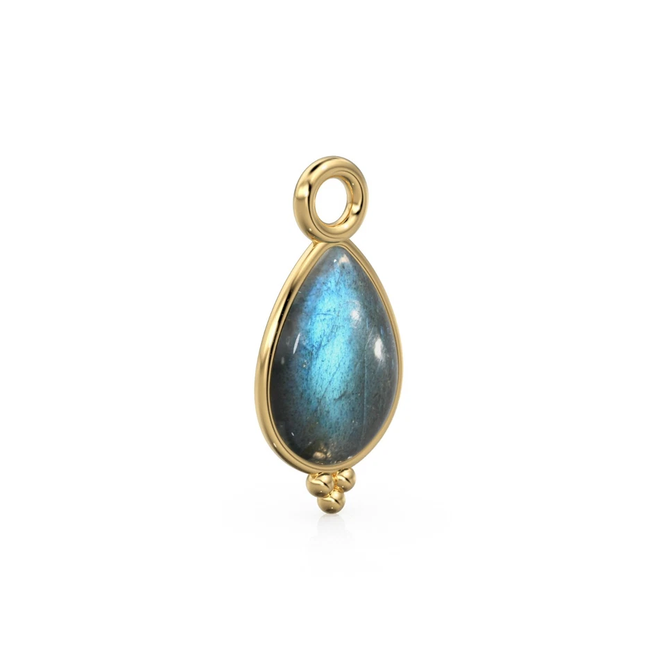 Labradorite Pear Solid Gold Charm / Natural Fire Spectrolite Gemstone Pendant - Image 2 of 4