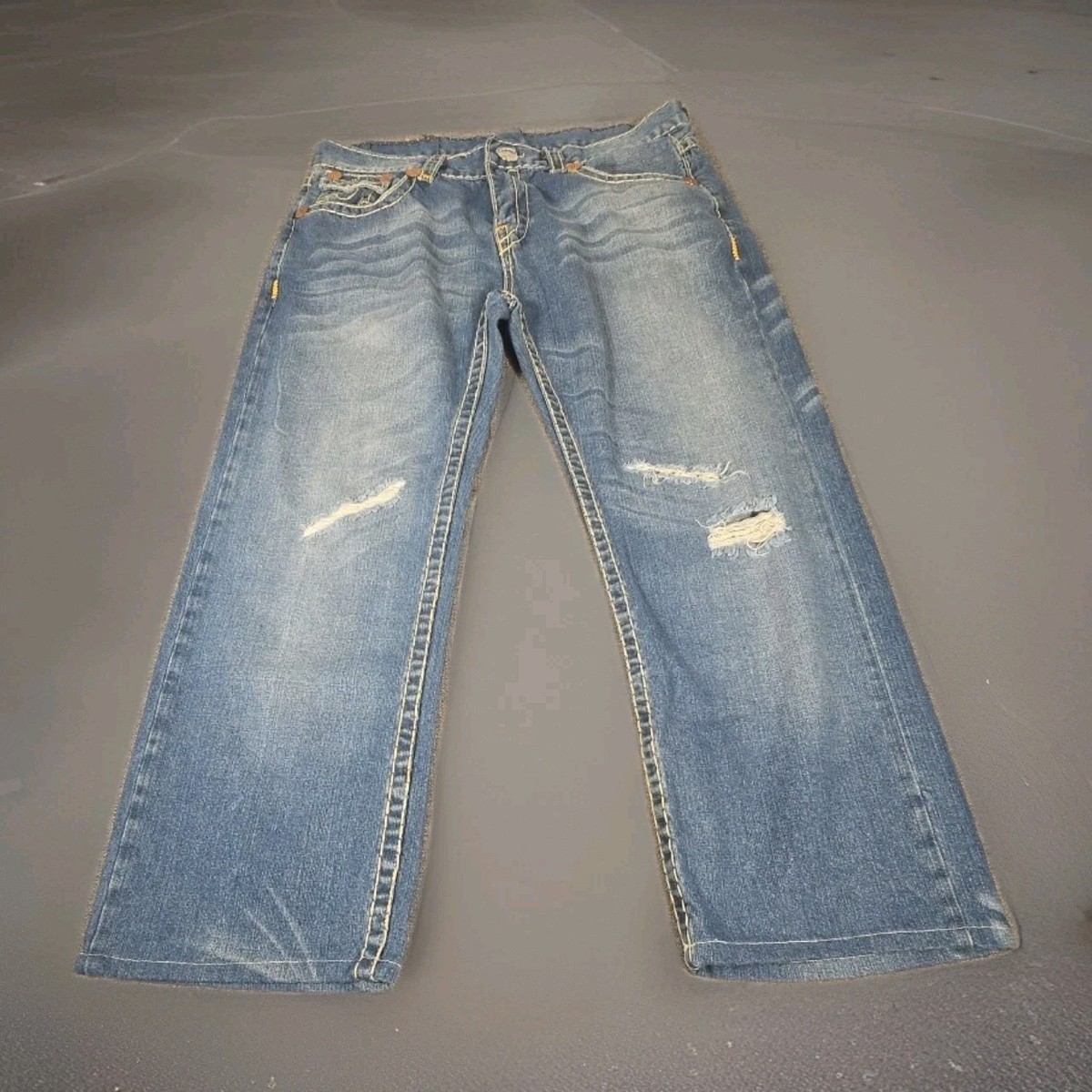 Mens True Religion Billy Super T Yellow Stitch Denim Jeans Size 36 