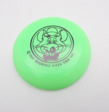 1991 Chuck E Cheese Pizza Green Frisbee Showbiz Pizza Toy