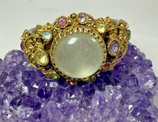 Vtg SELRO Corp Double Hinged Cuff Clamper Bracelet, Victorian Revival Rhinestone