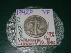 1942-D Walking Liberty 90% Silver Half Dollar - 90% Silver - VF/XF