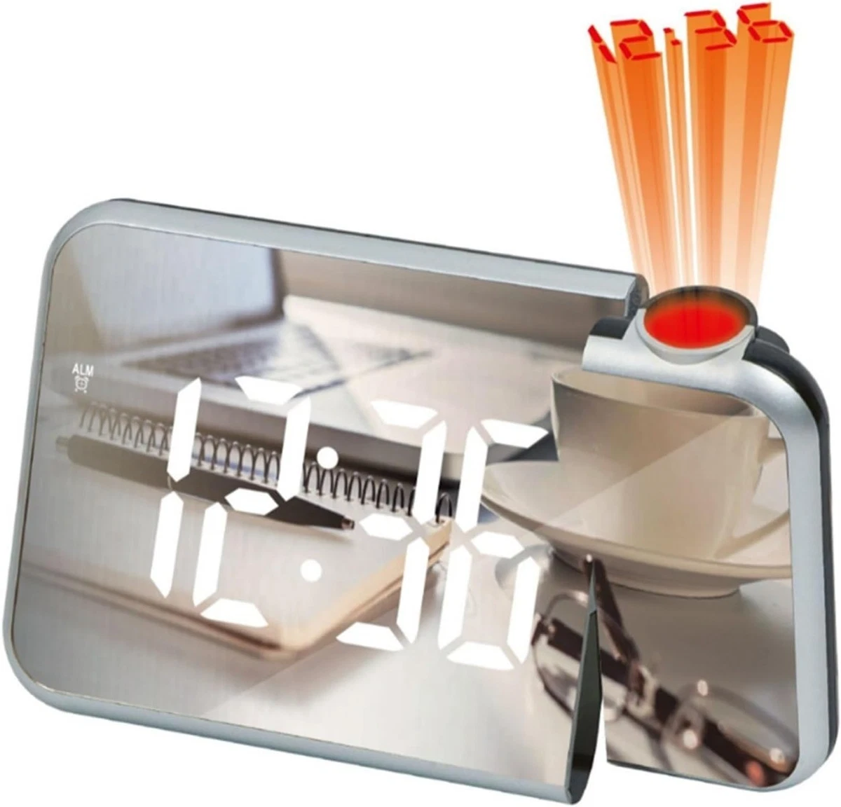 Sveglia Digitale A Specchio Con Proiettore 8 Pollici – 2 Sveglie, 2 Porte USB, Proiettore Girevole 180°, Per Camera Da Letto - 3