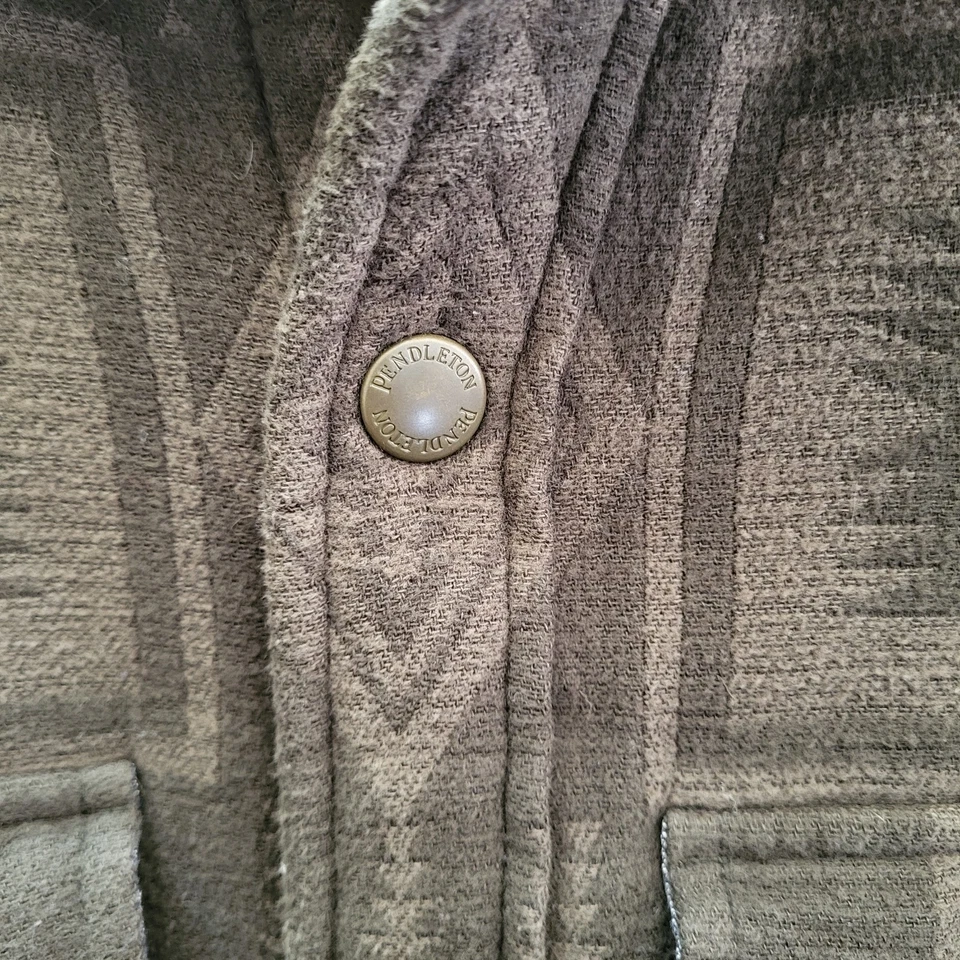 Pendleton Jacquard Sherpa-Lined Shirt Jacket Men's M Army Green Harding Aztec  - Image 4 of 4