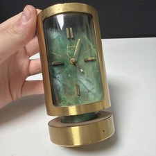 Mid-Century Swiss Gilt Brass & Malachite Swiza 8 Day Alarm Clock, 1960s