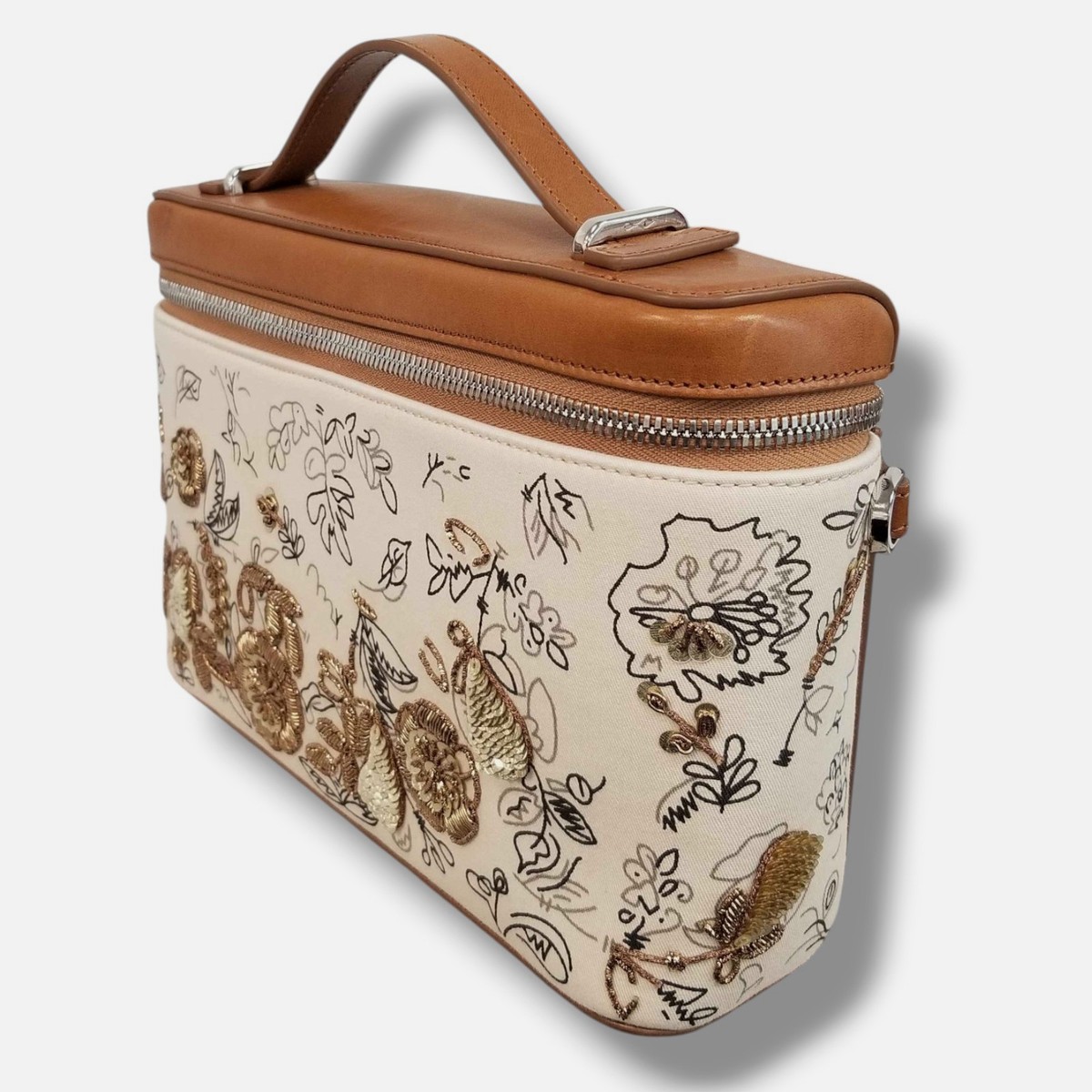 Christian Louboutin Women's Beige Djanis Floral Toile Top Handle