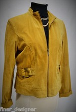 Revue 100% Genuine Suede Leather Jacket Sz 8 M Gold Lined Zip Up Coat Blazer Vtg