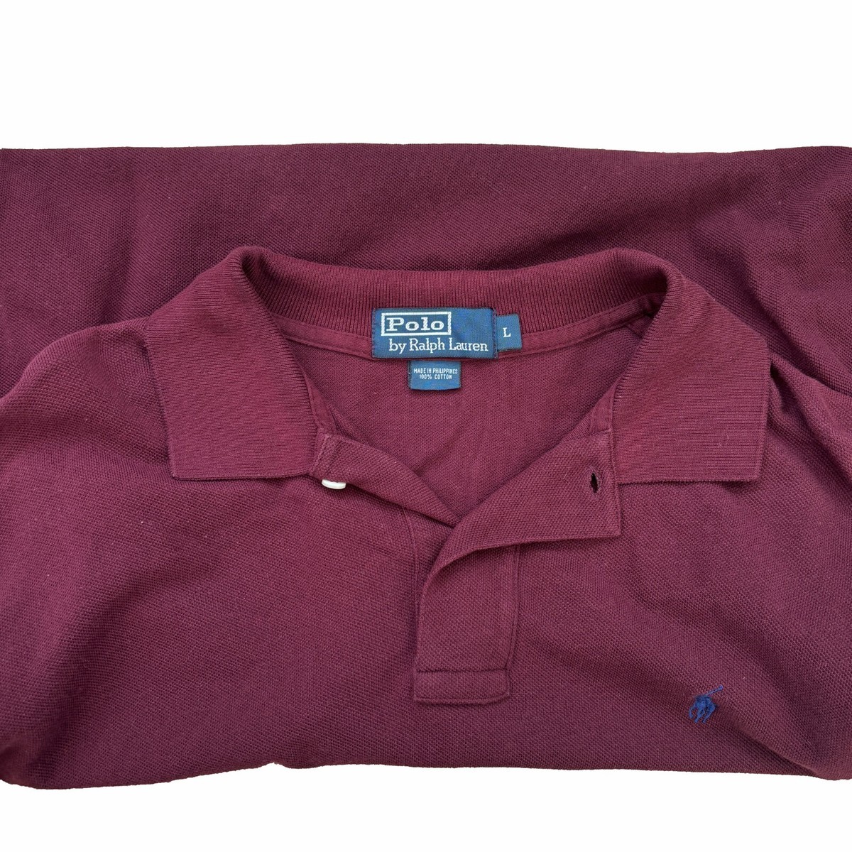 Ralph Lauren Polo Shirt Large Burgundy Long Sleeve Cotton