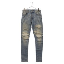 AMIRI Leather Belly Switch Biker Skinny Denim Pants Indigo Used
