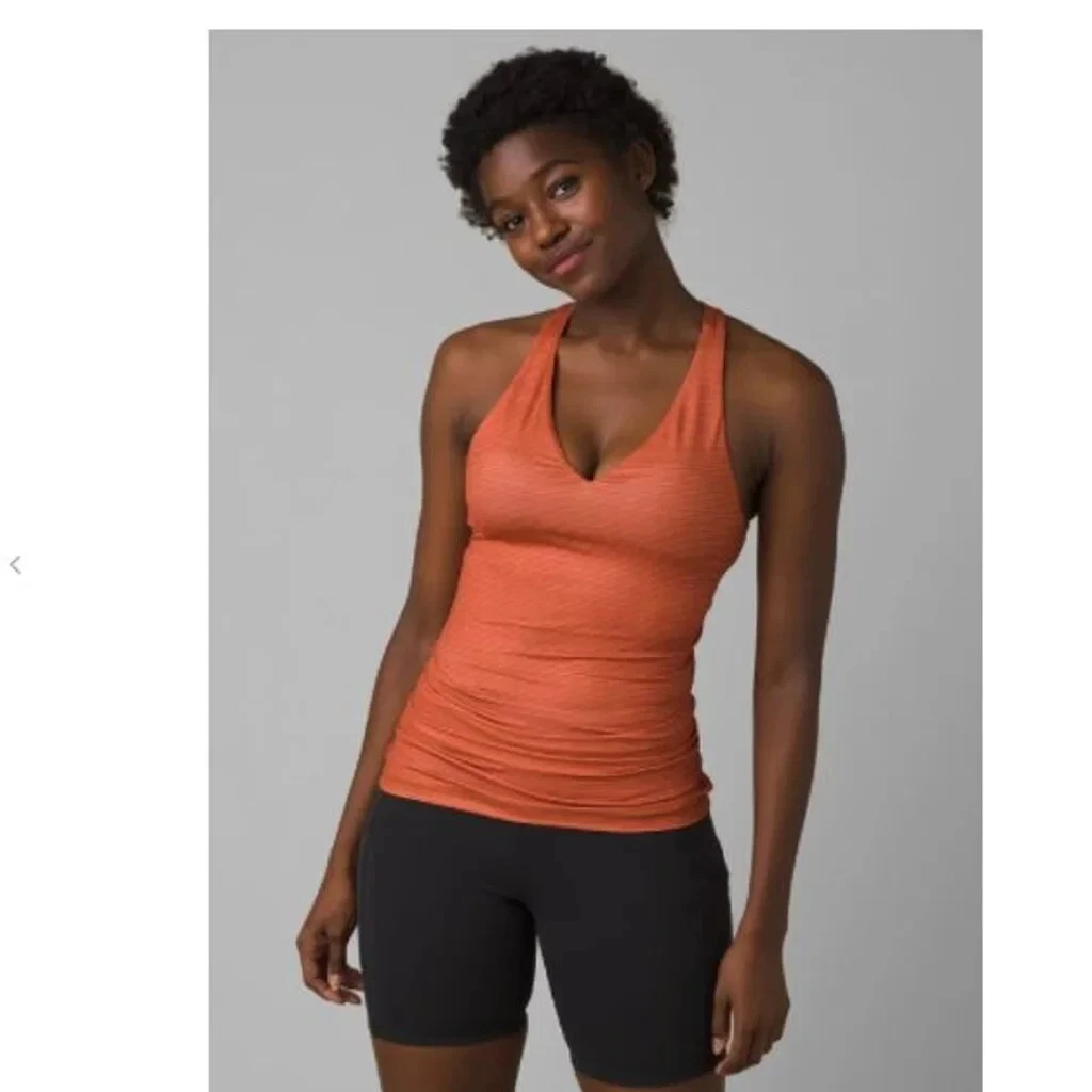 PrAna Shirt Women's Medium Orange Tank Top Built-In Bra