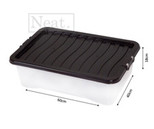 PLASTIC CLEAR UNDERBED STORAGE BOXES - BLACK LID ORGANISING SCHOOL HOME OFFICE