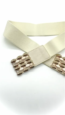 Women Cream Elastic Band Fashion Hip High Waist Belt Gold  display picture 3
