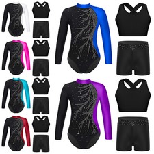 Kids Leotard Active Dancewear Ice Skating Unitards Yoga With Shorts And Bra Set
