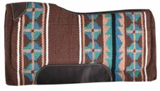 Contoured SADDLE PAD 34" x 36" BROWN & TURQUOISE Wool Top Memory Felt Bottom