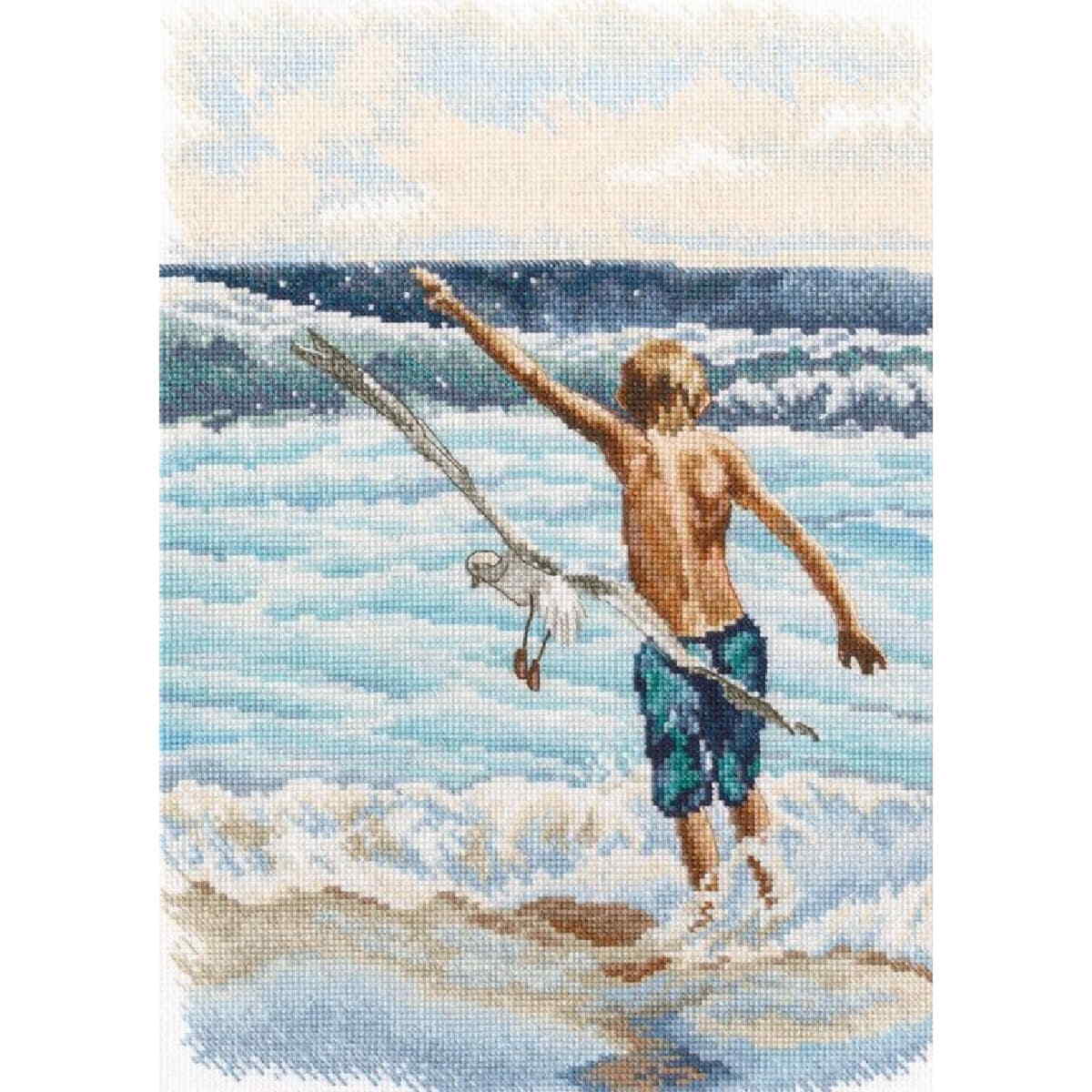 RTO counted cross stitch kit ""Boy and the Sea"", 20,5x28,5cm, DIY