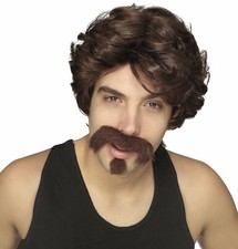 Big John Adult Wig Moustache Goatee SET Brown Uncle Rico 70s 80s Star Dirtbag