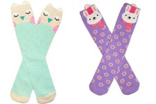 GIRLS age 4-8 years AQUA, LILAC FUN PRINT KNEE LENGTH SOCKS