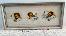 Vintage Kunst Adelt Lithograph Framed Nursery Baby Print 12.5" X 6" Pink