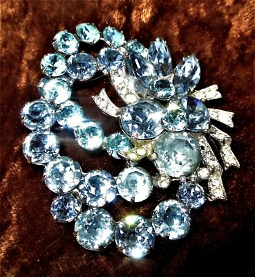 VINTAGE 1950'S BLUE - CLEAR RHINESTONE BROOCH BY EISENBERG - CHICAGO