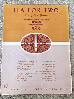 1952 TEA FOR TWO Sheet Music ORGAN or PIANO SOLO by Youmans (Arr by Cronham)
