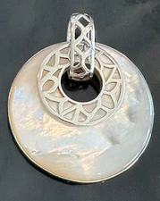 New Silpada Sterling Silver and Mother of Pearl Pendant Slide 1 3/4"