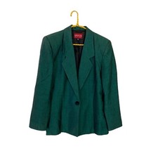 Vintage 80s 90s Sasson Emerald Green Classic Woven Linen Blend Blazer Jacket 6