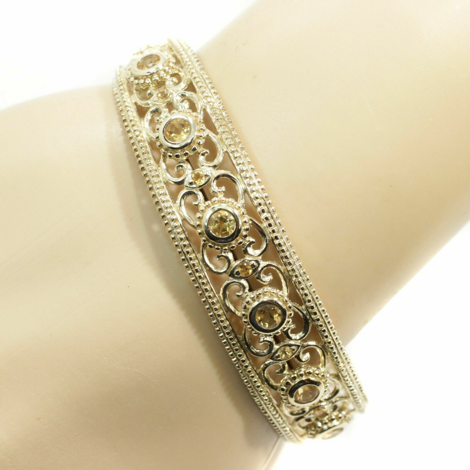 Sterling silver 925 vermeil 14k gold clad citrine filigree cuff