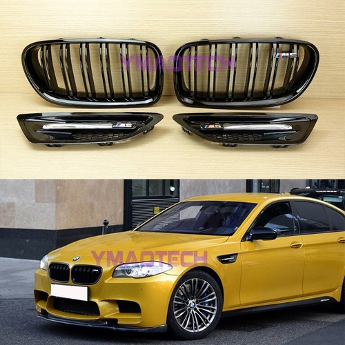 #Gloss Black Front Grille + Fender W/LED For BMW F10 M5 Type 2012-2016 ...